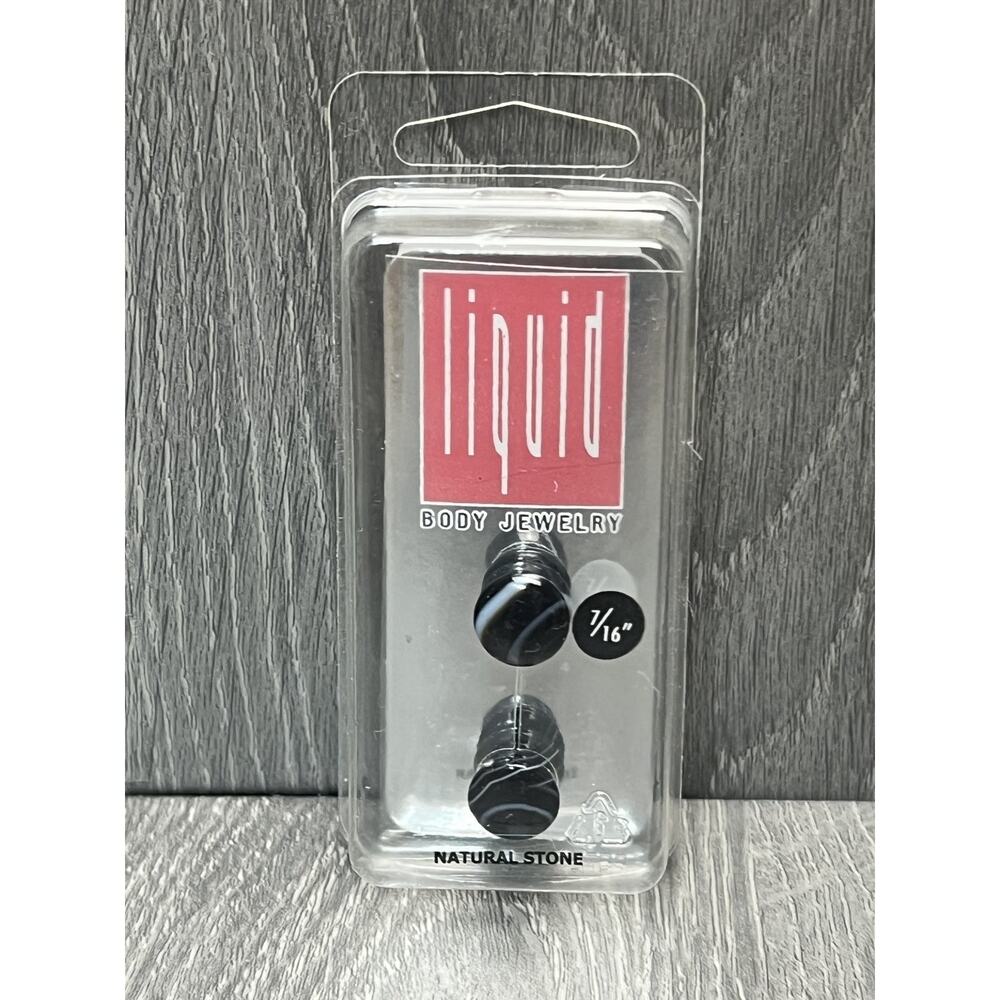 Liquid Natural Stone Plug Gauges 7/16"‎ Black White Grey Ear Tunnels